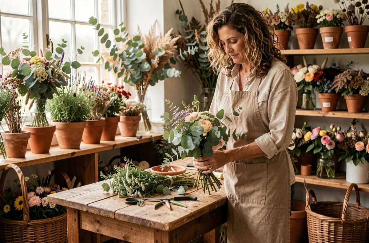 Boutique Arôme Nature à Granville avec des compositions florales naturelles et des plantes aromatiques