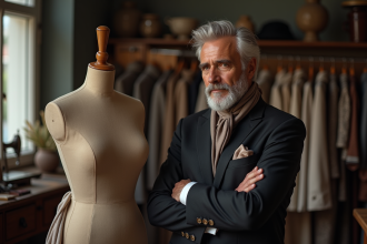 Homme élégant en costume dans un atelier couture vintage