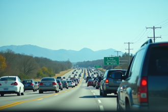 Autoroute américaine avec voitures et montagnes en arrière-plan