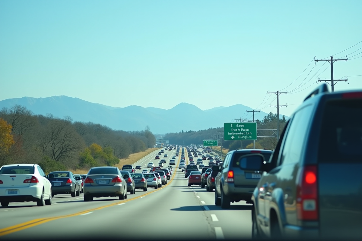 Autoroute américaine avec voitures et montagnes en arrière-plan