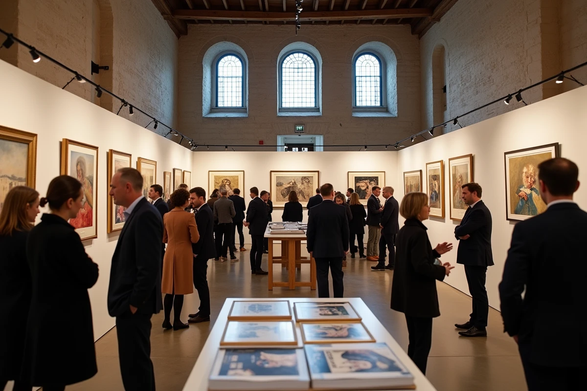 Collectionneurs parcourant une exposition de prévisualisation de lots Jean Bille avant une vente aux enchères en 2026