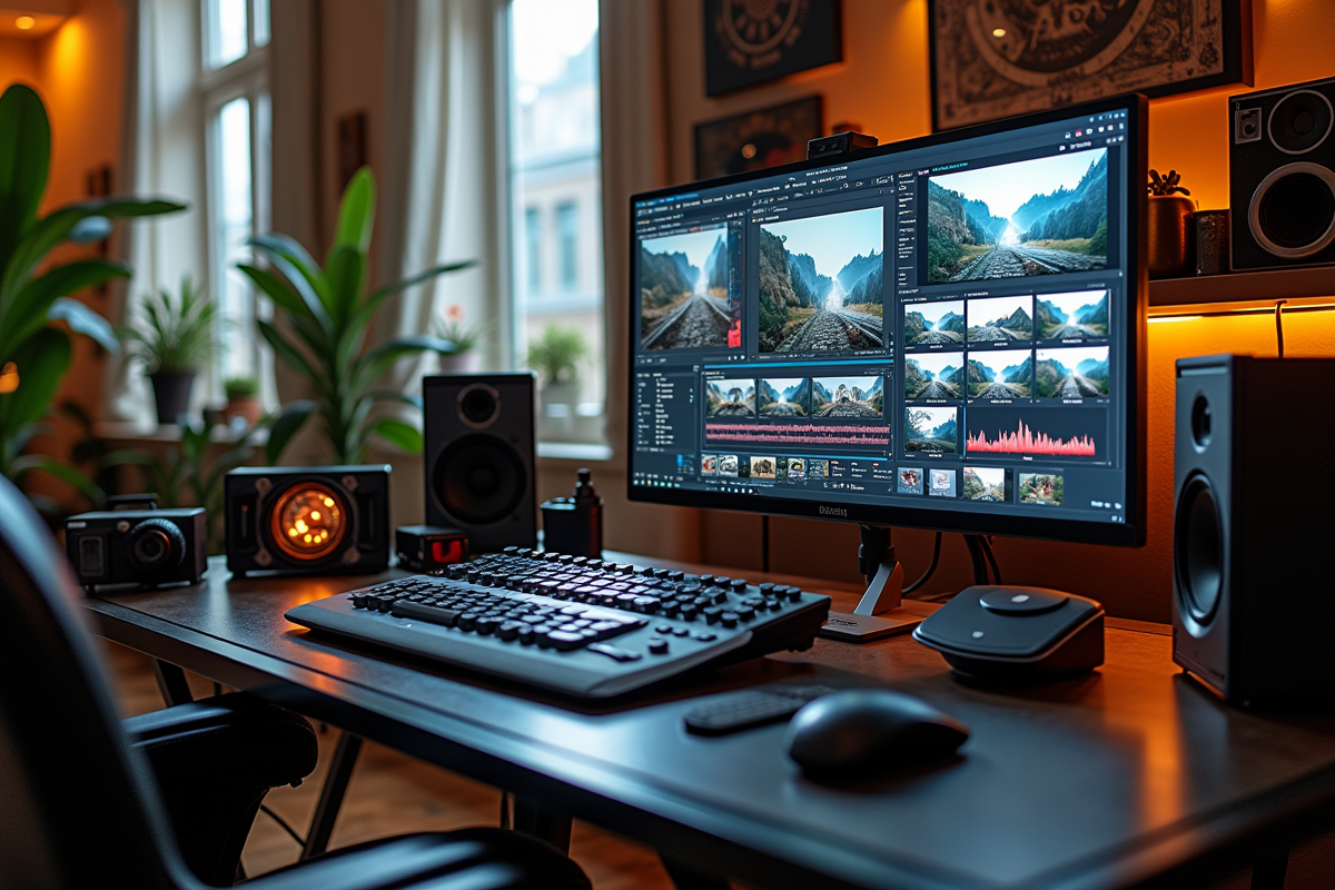 Equipement de montage vidéo haut de gamme dans un décor français élégant