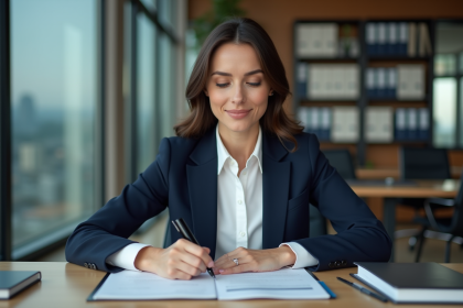 Femme d'affaires confiante dans un bureau moderne