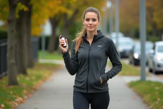 Femme en tenue de course avec spray au poignet