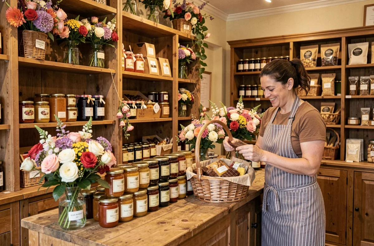 Boutique Fleurs et Saveurs à Cherbourg-en-Cotentin associant compositions florales et produits gourmands artisanaux