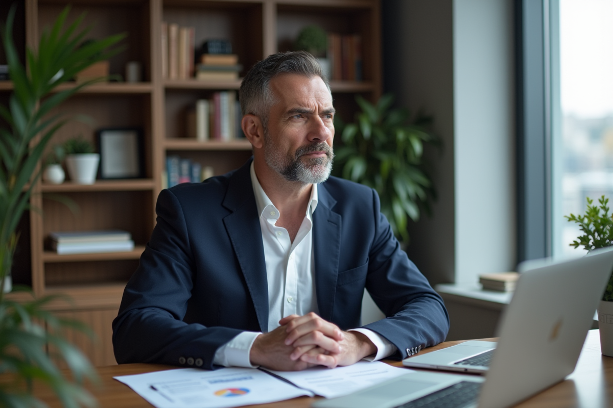 Homme d'affaires en costume dans un bureau moderne