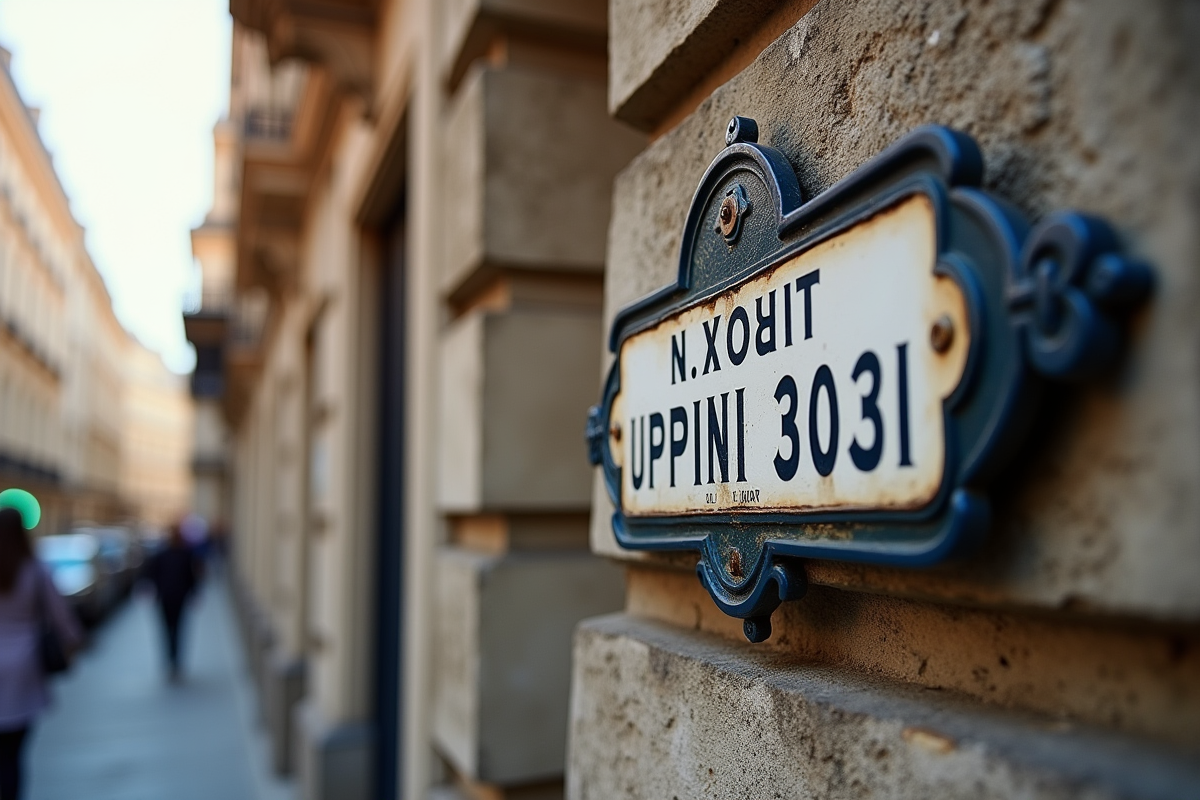Panneau parisien ancien sur mur en pierre en journée