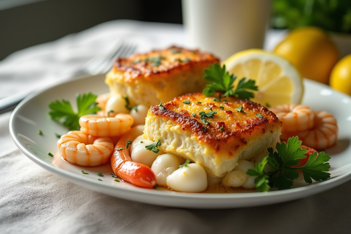 Portion individuelle de gratin de fruits de mer