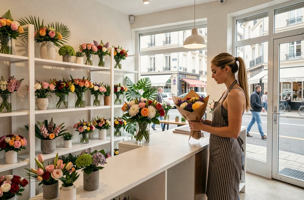 Boutique Quartier Fleurs à Cherbourg-en-Cotentin avec des compositions florales modernes et épurées