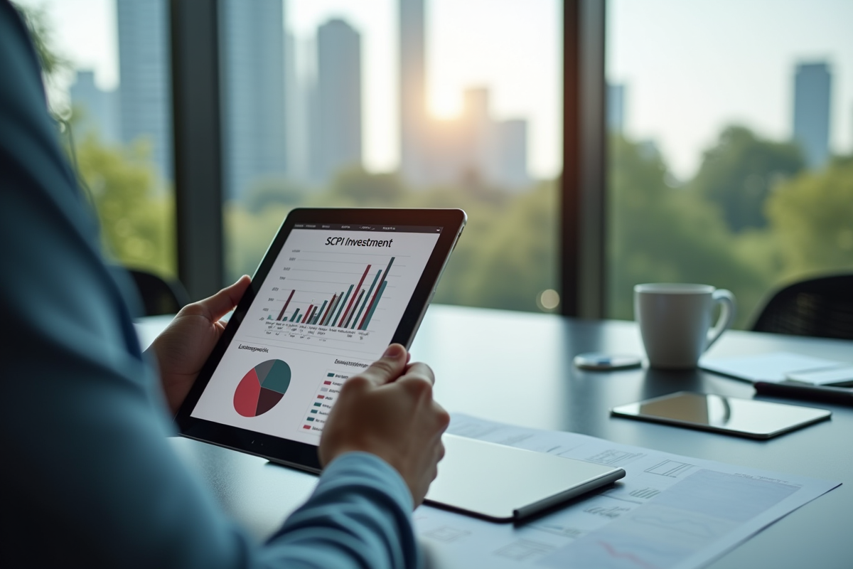 Main tenant une tablette avec graphique d